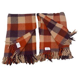 Plaid Wool Throw Blanket - Orange, Brown, Cream